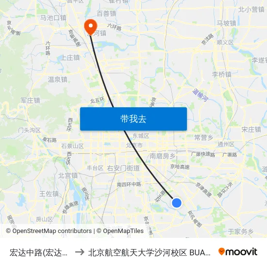 宏达中路(宏达中路) to 北京航空航天大学沙河校区 BUAA Shahe map