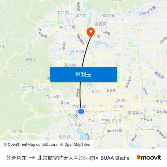 莲芳桥东 to 北京航空航天大学沙河校区 BUAA Shahe map