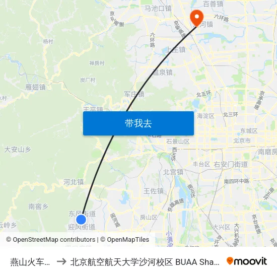 燕山火车站 to 北京航空航天大学沙河校区 BUAA Shahe map