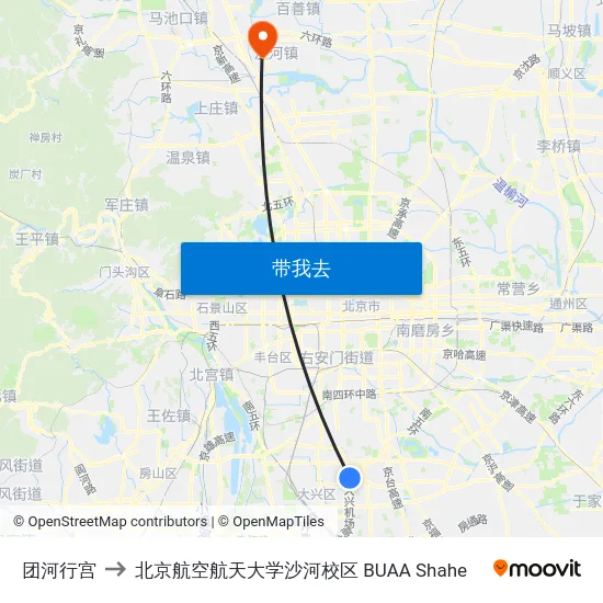 团河行宫 to 北京航空航天大学沙河校区 BUAA Shahe map