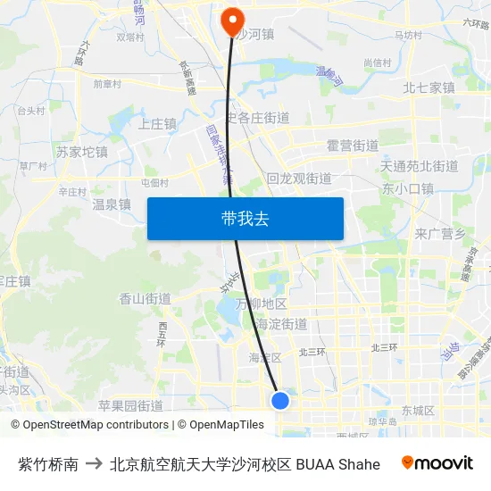 紫竹桥南 to 北京航空航天大学沙河校区 BUAA Shahe map