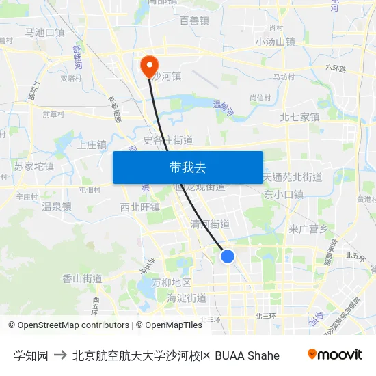学知园 to 北京航空航天大学沙河校区 BUAA Shahe map