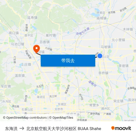 东海洪 to 北京航空航天大学沙河校区 BUAA Shahe map