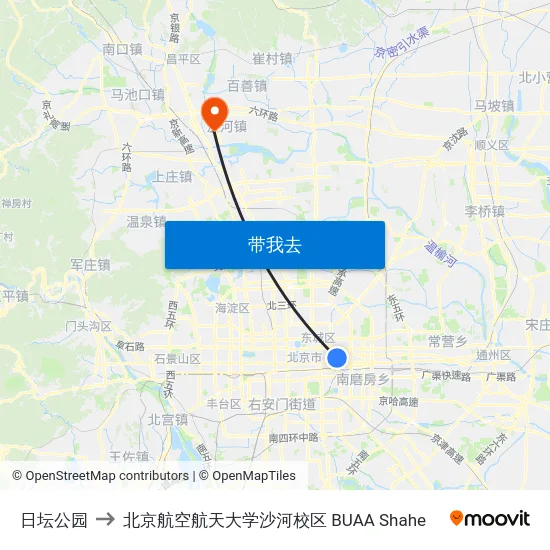 日坛公园 to 北京航空航天大学沙河校区 BUAA Shahe map