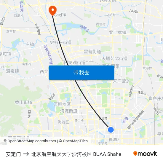 安定门 to 北京航空航天大学沙河校区 BUAA Shahe map