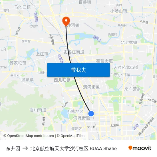 东升园 to 北京航空航天大学沙河校区 BUAA Shahe map
