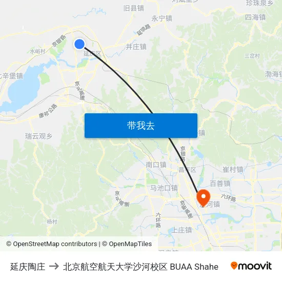延庆陶庄 to 北京航空航天大学沙河校区 BUAA Shahe map