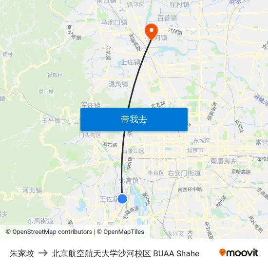 朱家坟 to 北京航空航天大学沙河校区 BUAA Shahe map