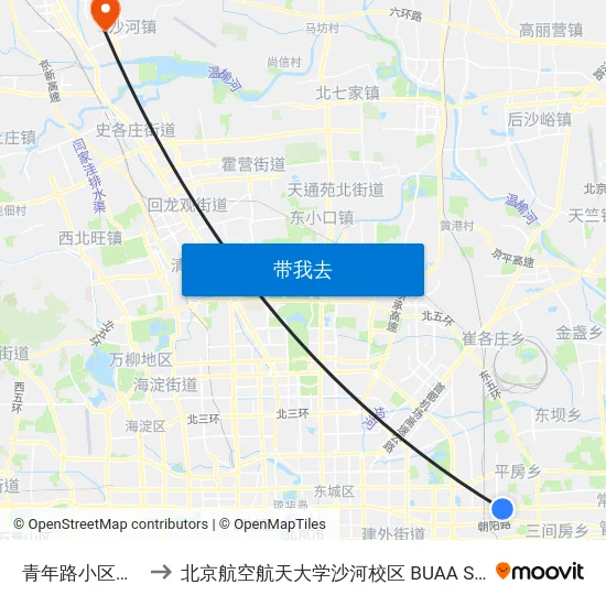 青年路小区南站 to 北京航空航天大学沙河校区 BUAA Shahe map