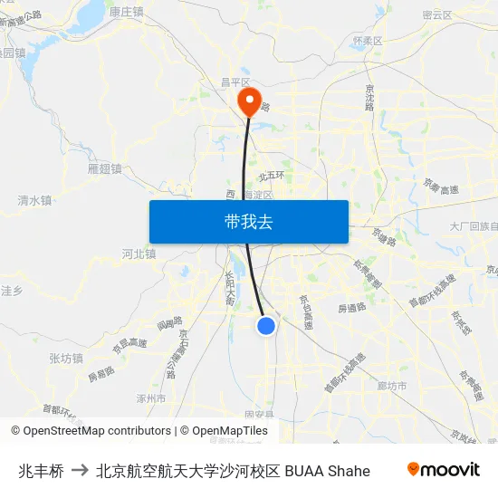 兆丰桥 to 北京航空航天大学沙河校区 BUAA Shahe map