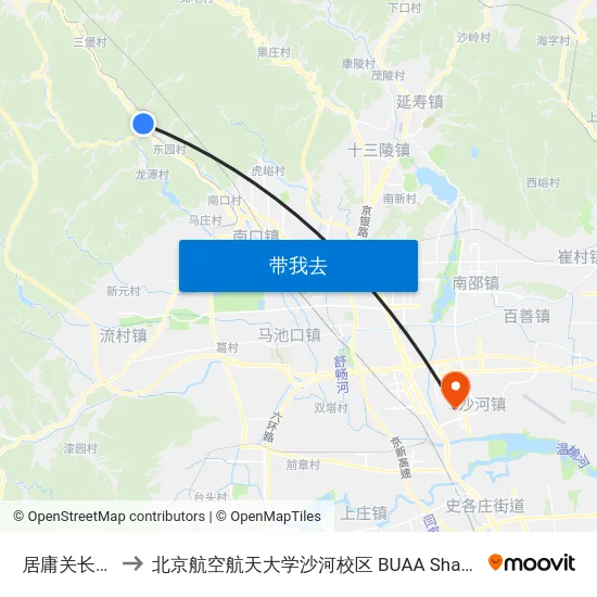 居庸关长城 to 北京航空航天大学沙河校区 BUAA Shahe map