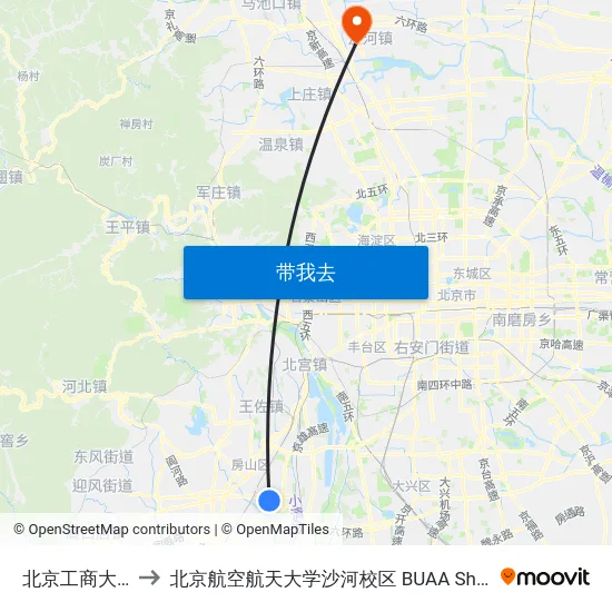 北京工商大学 to 北京航空航天大学沙河校区 BUAA Shahe map