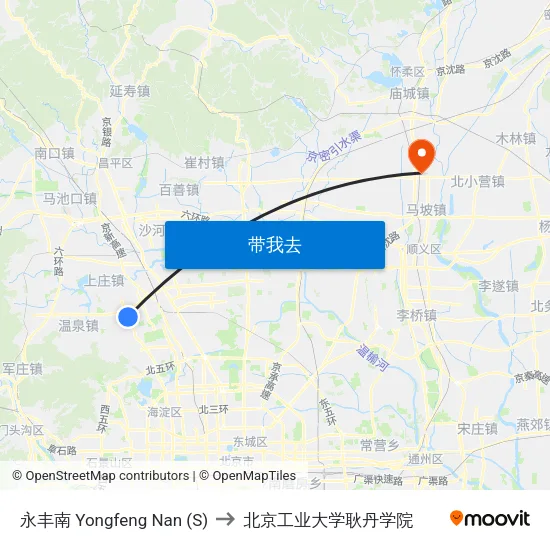 永丰南 Yongfeng Nan (S) to 北京工业大学耿丹学院 map