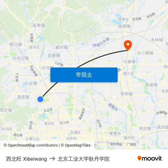 西北旺 Xibeiwang to 北京工业大学耿丹学院 map