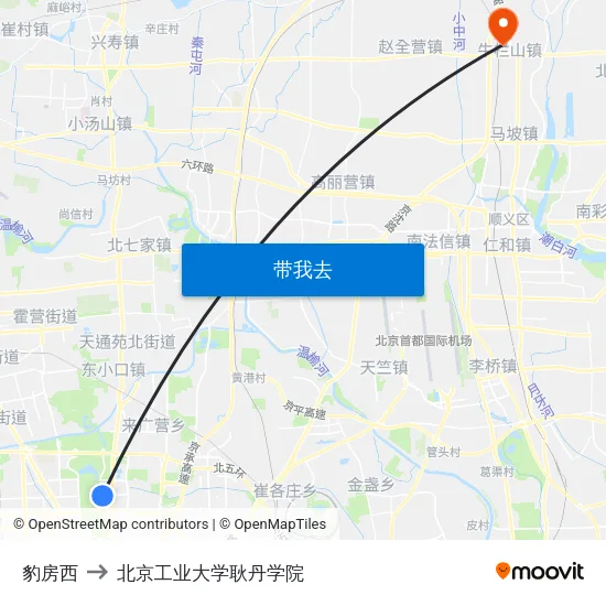 豹房西 to 北京工业大学耿丹学院 map
