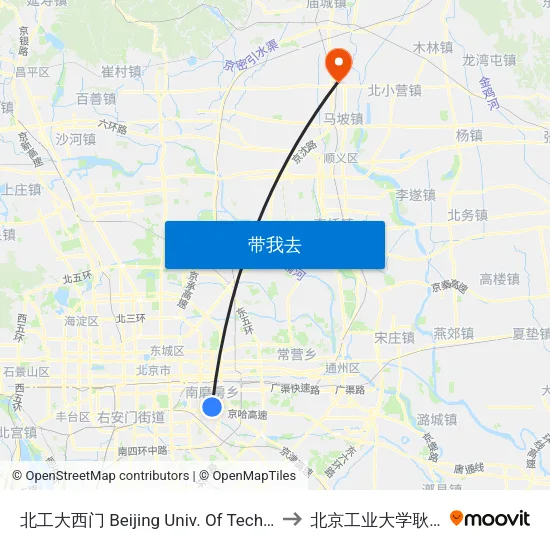 北工大西门 Beijing Univ. Of Tech. West Gate to 北京工业大学耿丹学院 map