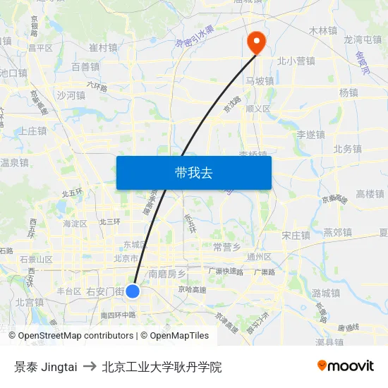 景泰  Jingtai to 北京工业大学耿丹学院 map