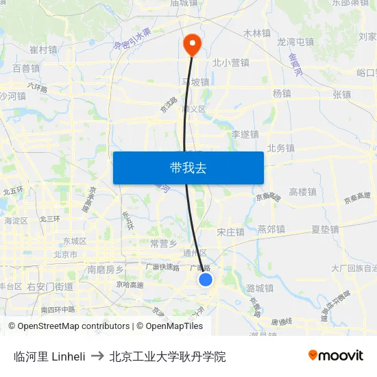临河里 Linheli to 北京工业大学耿丹学院 map