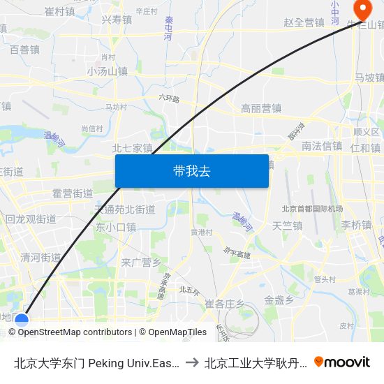 北京大学东门 Peking Univ.East Gate to 北京工业大学耿丹学院 map