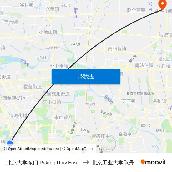 北京大学东门 Peking Univ.East Gate to 北京工业大学耿丹学院 map
