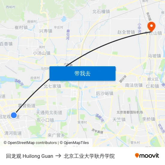 回龙观 Huilong Guan to 北京工业大学耿丹学院 map