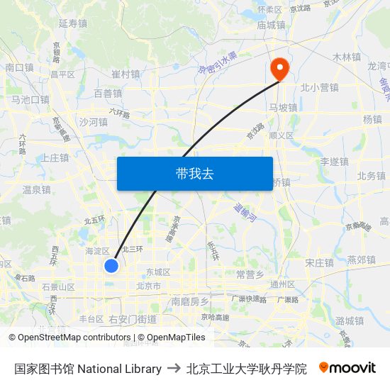 国家图书馆 National Library to 北京工业大学耿丹学院 map