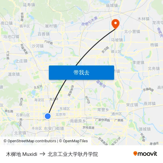 木樨地  Muxidi to 北京工业大学耿丹学院 map