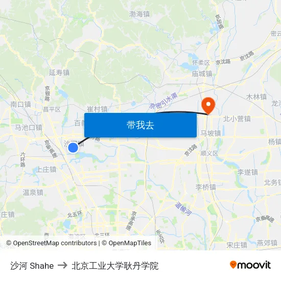 沙河 Shahe to 北京工业大学耿丹学院 map