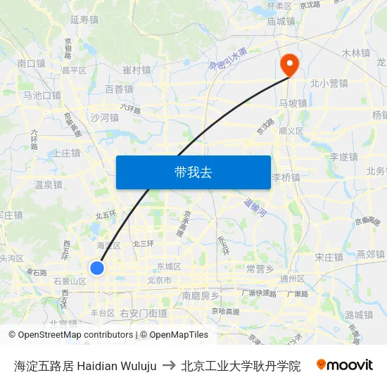 海淀五路居 Haidian Wuluju to 北京工业大学耿丹学院 map