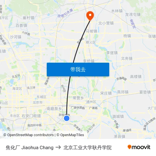 焦化厂 Jiaohua Chang to 北京工业大学耿丹学院 map