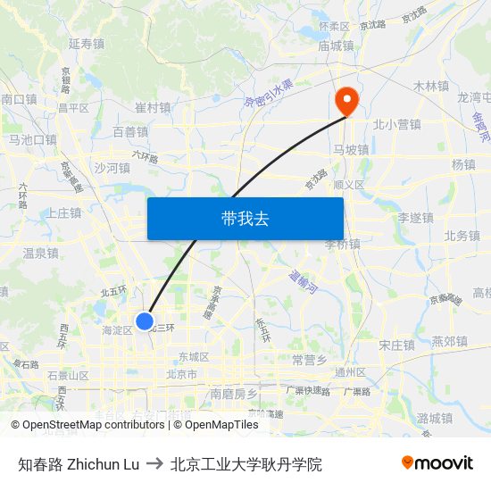 知春路 Zhichun Lu to 北京工业大学耿丹学院 map