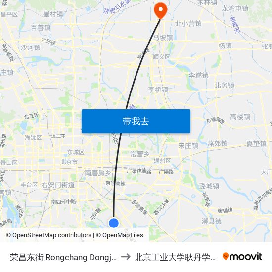 荣昌东街 Rongchang Dongjie to 北京工业大学耿丹学院 map