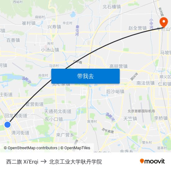 西二旗 Xi'Erqi to 北京工业大学耿丹学院 map
