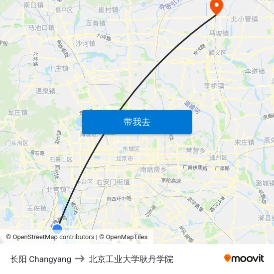 长阳 Changyang to 北京工业大学耿丹学院 map