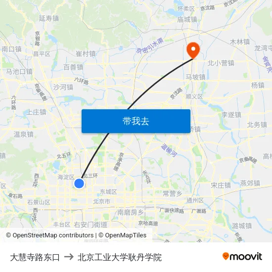 大慧寺路东口 to 北京工业大学耿丹学院 map