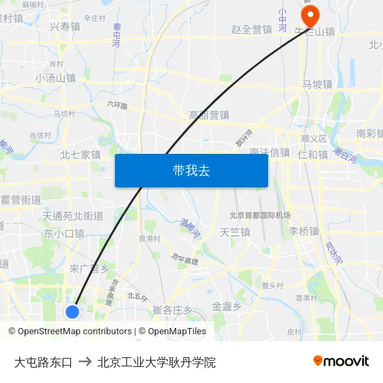 大屯路东口 to 北京工业大学耿丹学院 map