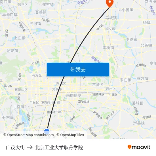 广茂大街 to 北京工业大学耿丹学院 map