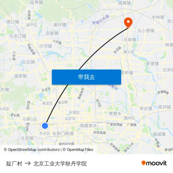靛厂村 to 北京工业大学耿丹学院 map