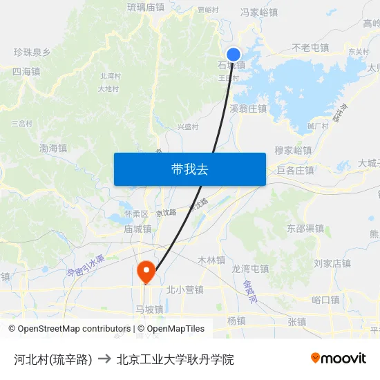 河北村(琉辛路) to 北京工业大学耿丹学院 map