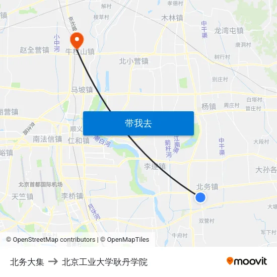 北务大集 to 北京工业大学耿丹学院 map