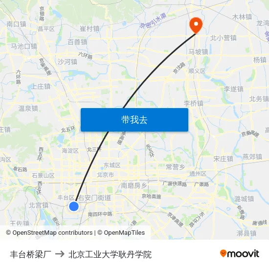 丰台桥梁厂 to 北京工业大学耿丹学院 map