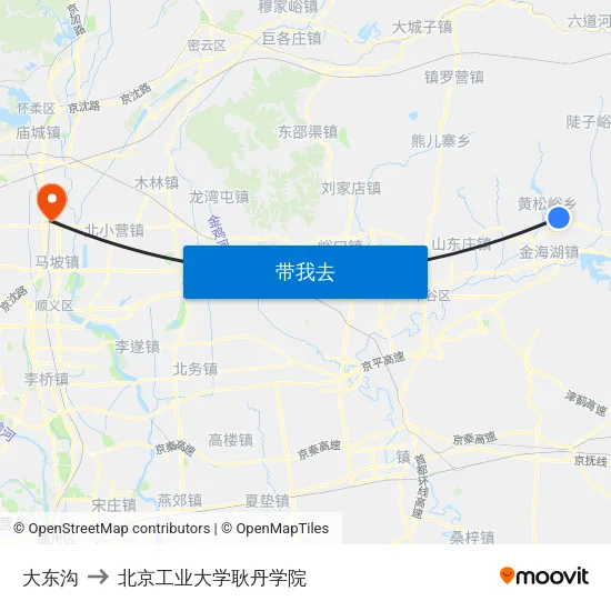 大东沟 to 北京工业大学耿丹学院 map