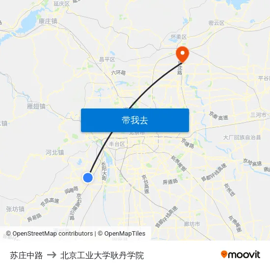 苏庄中路 to 北京工业大学耿丹学院 map