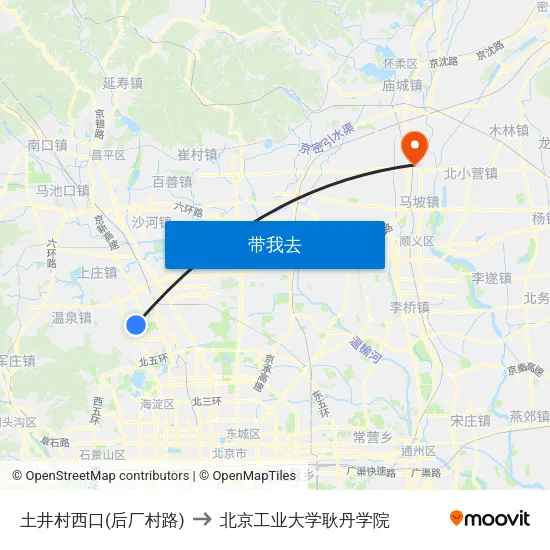 土井村西口(后厂村路) to 北京工业大学耿丹学院 map