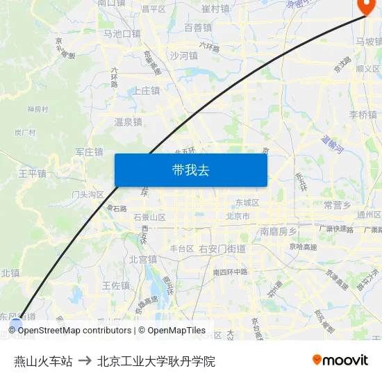 燕山火车站 to 北京工业大学耿丹学院 map