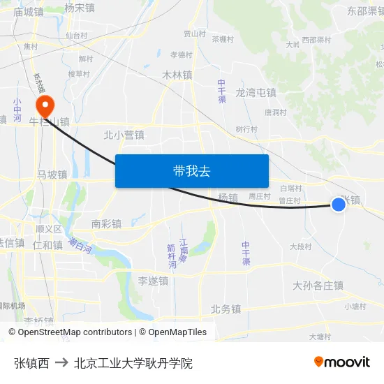 张镇西 to 北京工业大学耿丹学院 map