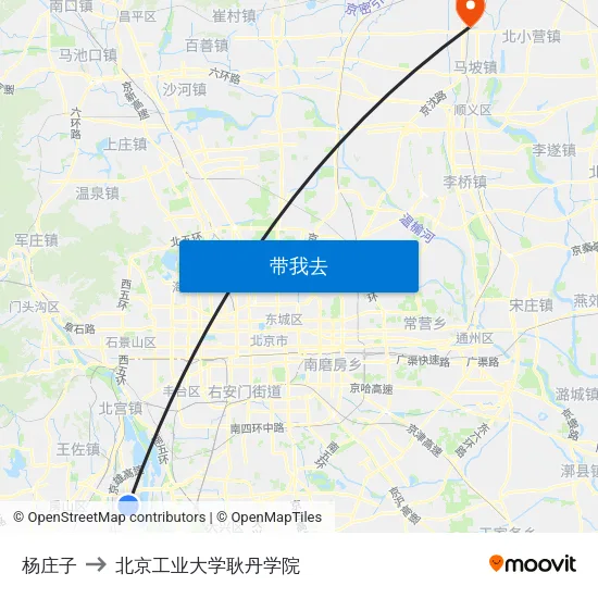 杨庄子 to 北京工业大学耿丹学院 map