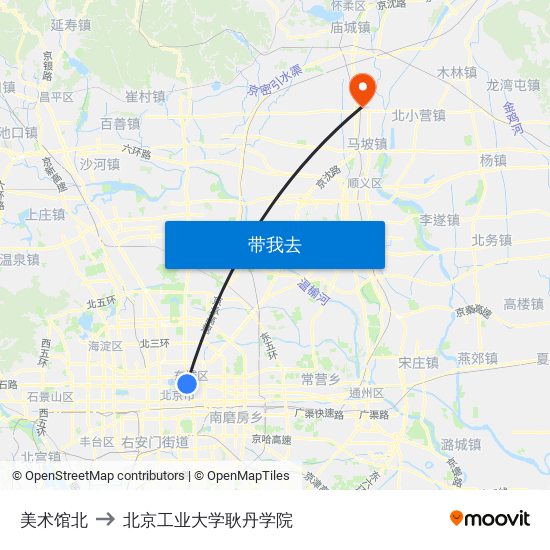 美术馆北 to 北京工业大学耿丹学院 map