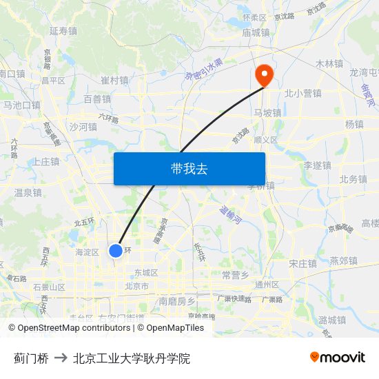 蓟门桥 to 北京工业大学耿丹学院 map
