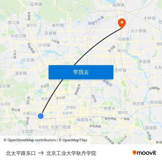 北太平路东口 to 北京工业大学耿丹学院 map